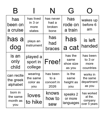 Human Bingo Card