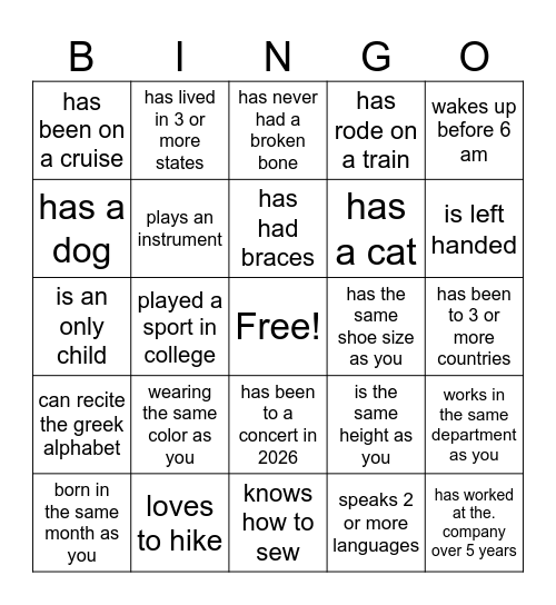 Human Bingo Card