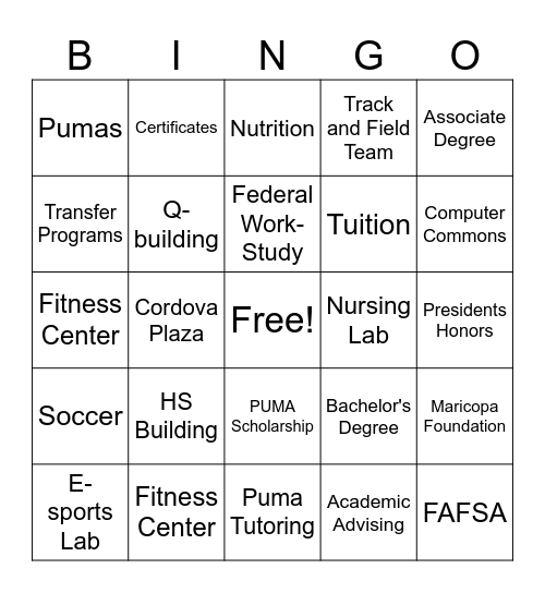 PVCC Bingo Card