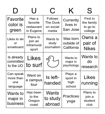 UO Bingo Card