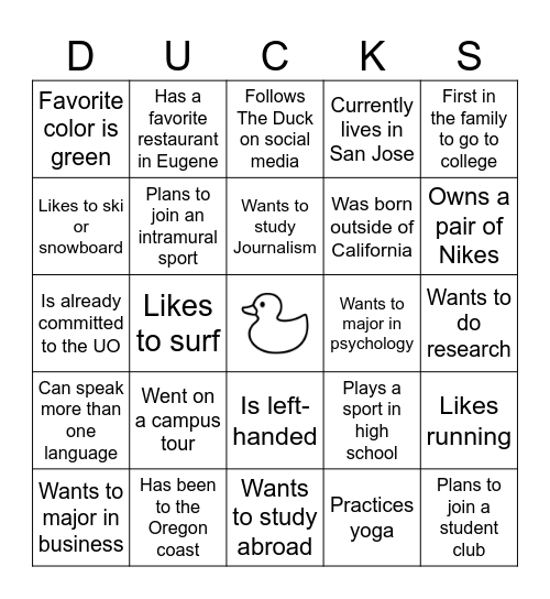 UO Bingo Card