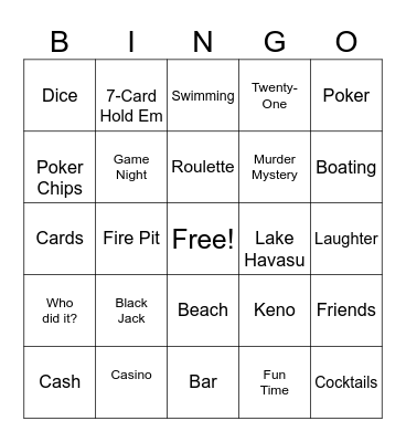 Casino Murder Mystery Game Bingo Card