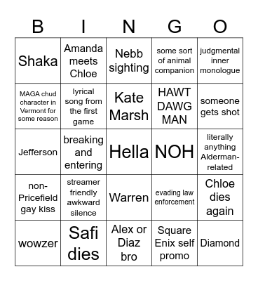 Reunion Bingo Card