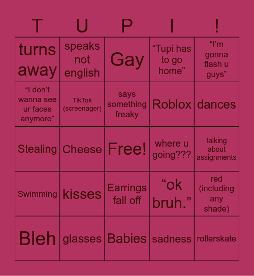 LUPI TUPI STUPI Bingo Card