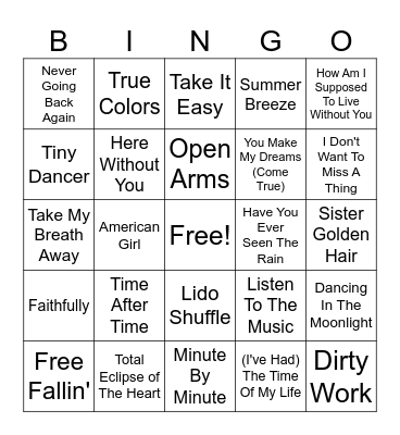 Yacht Rock Bingo Card