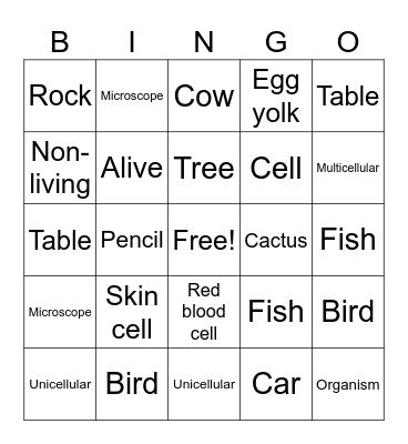 Cells Bingo Card