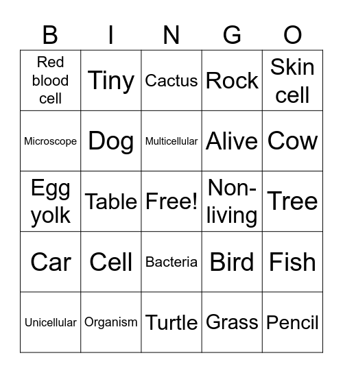 Cells Bingo Card
