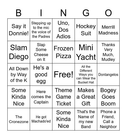 Don and Mud Bingo Card
