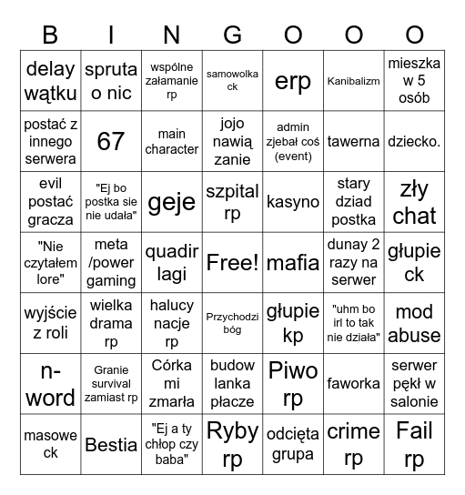 Serwer bingo Card