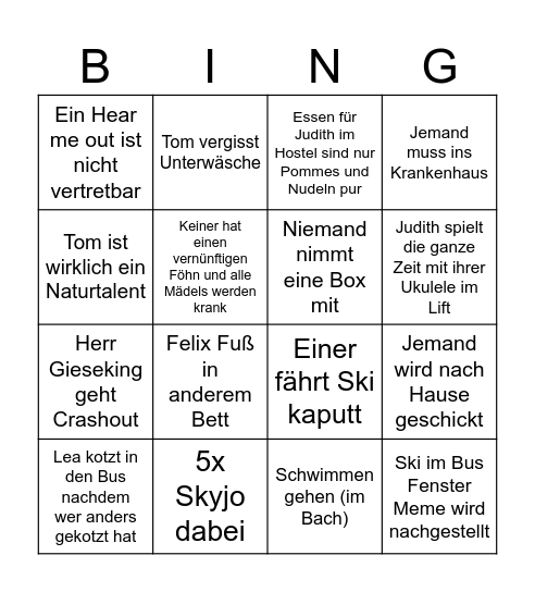 Skifreizeit Bingo Card