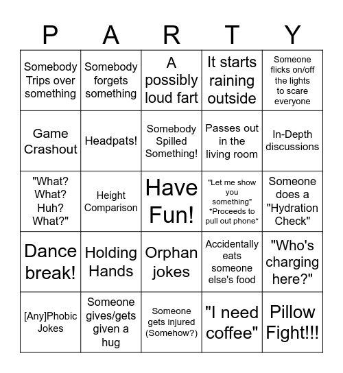 Sleepover!!! Bingo Card