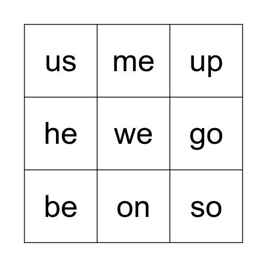 Sight Word List 2 -Short o,u Long o,e Bingo Card