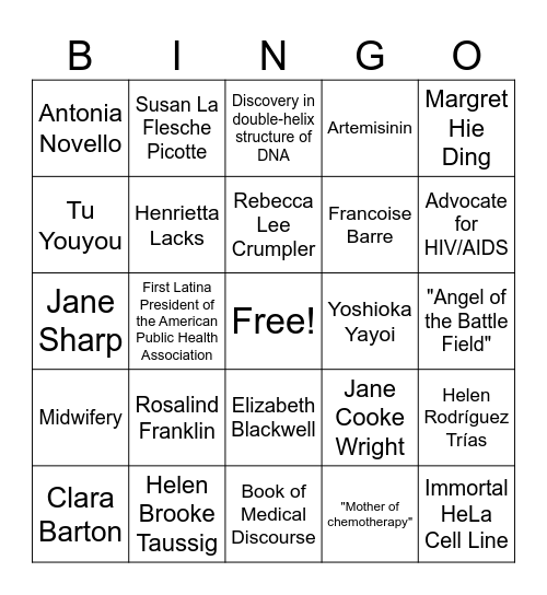 Women's History Month Bingo Card