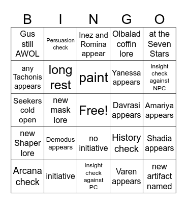 And On Top Of Everything Else, Some Visiting King Is Missing [Critical Role 4.20] Bingo Card