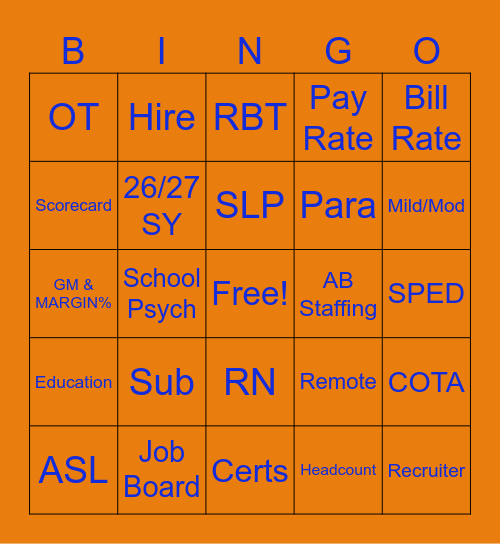 Schools Team Bingo Card