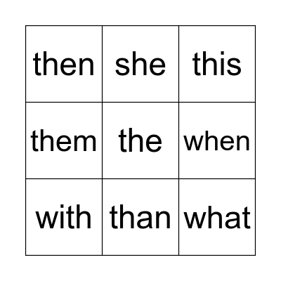 Sight Words - Diagraphs Bingo Card