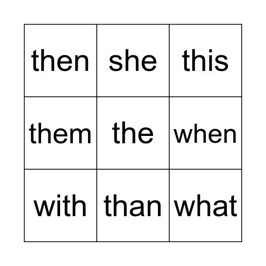 Sight Words - Diagraphs Bingo Card