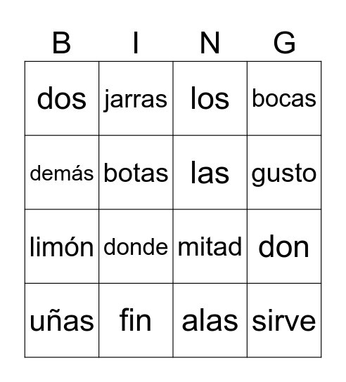 El comedor de don Marcos (palabras) pg 9 Bingo Card