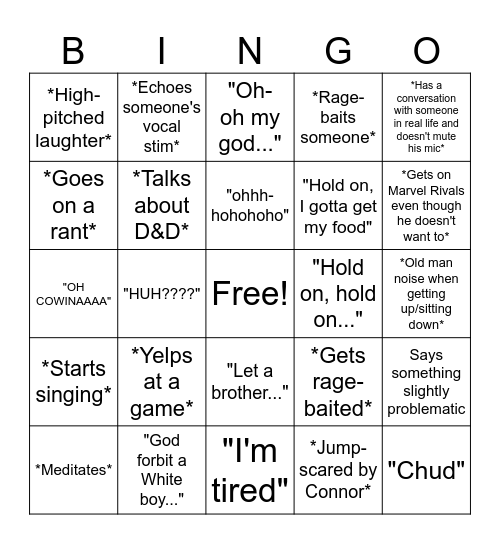 Ryan Bingo Card