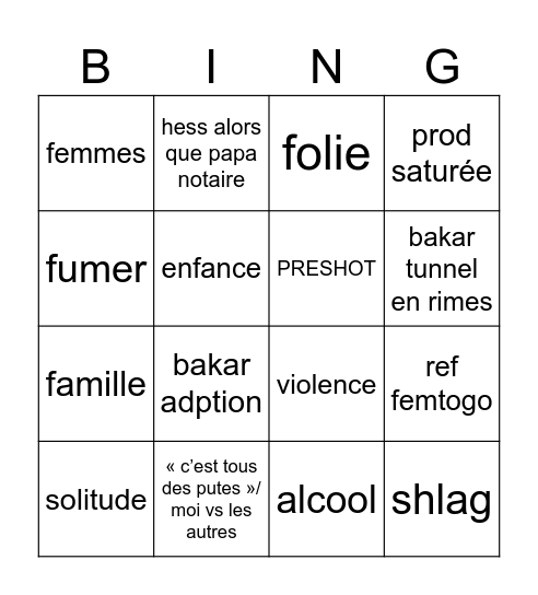 VCF Bingo Card