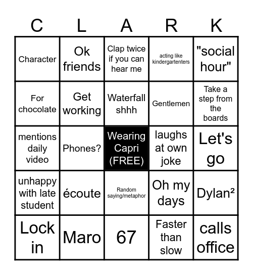 Ms. Clark Bingo Card