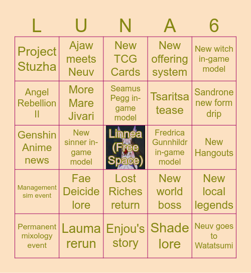 Six Moons Bingo Card