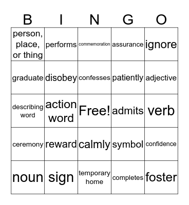 Chapter 17 vocabulary Bingo Card