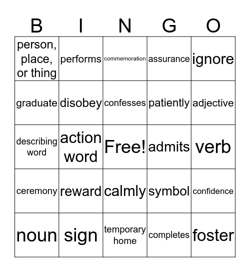 Chapter 17 vocabulary Bingo Card