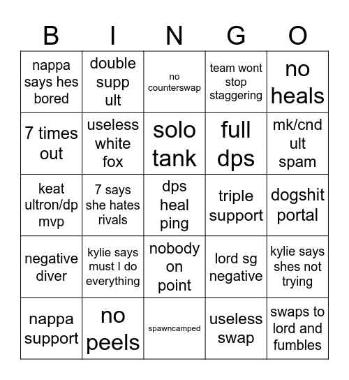 rivals Bingo Card