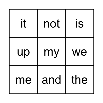 Sight Words - K Bingo Card