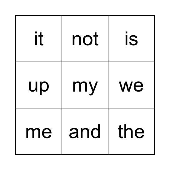 Sight Words - K Bingo Card