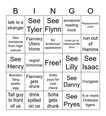 Wednesday Show Bingo Card