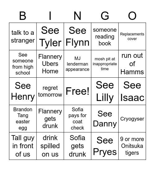 Wednesday Show Bingo Card