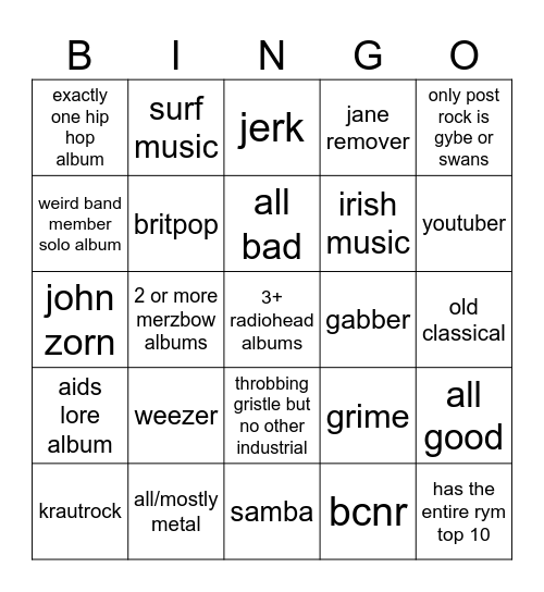 topster bingo Card