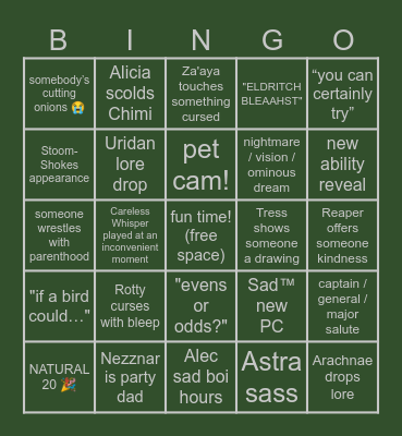 Hellraizers Session 125 Bingo Card
