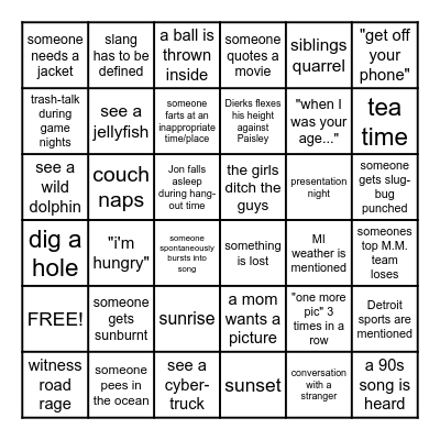 Spring Break 2026 Bingo Card