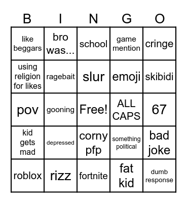 gen alpha kids Bingo Card
