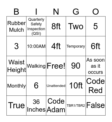 SAFETY Bingo Card