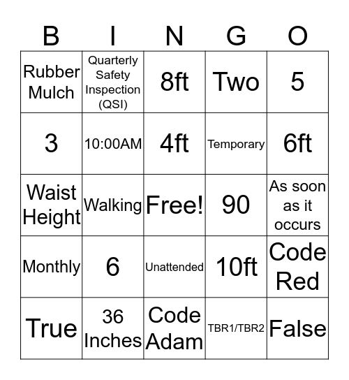 SAFETY Bingo Card