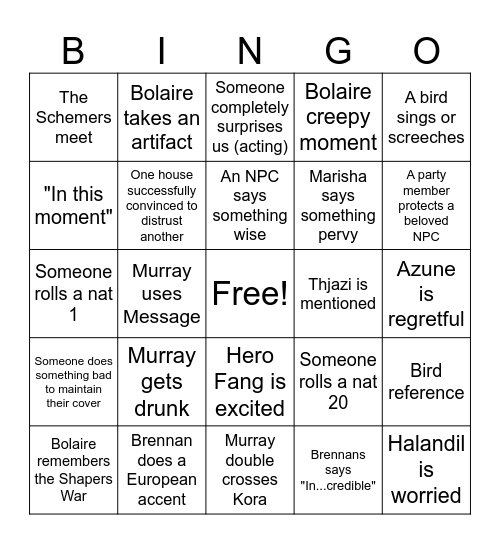 C4 Schemers Table Session 2 Bingo Card