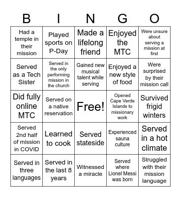 Ask a missionary if they... Bingo Card