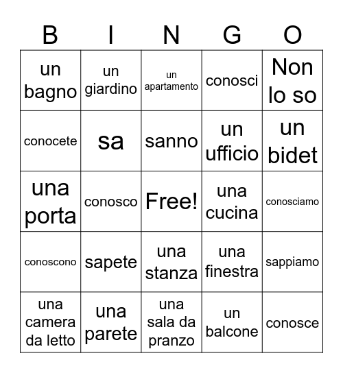 La casa / Sapere vs. Conoscere Bingo Card