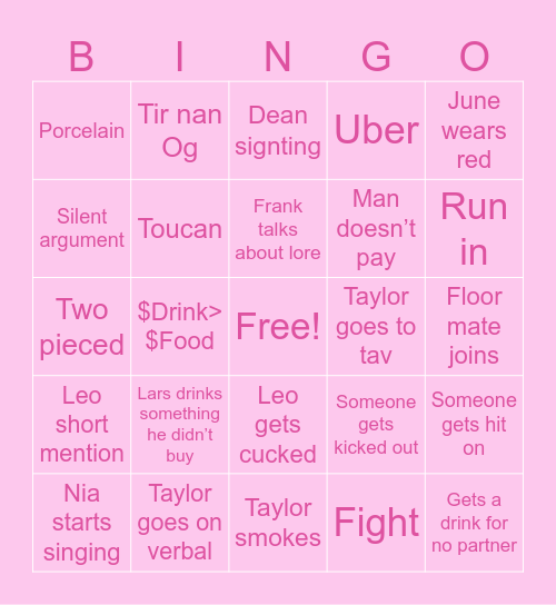 Quad Date Bingo Card
