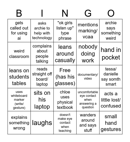 guage Bingo Card