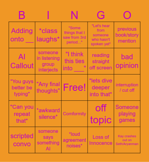 Socratic Seminar Buzzword Bingo Card