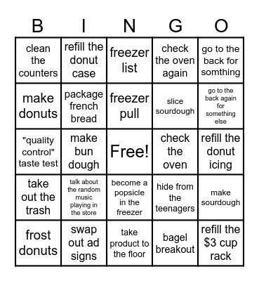 Bakery Bingo Card