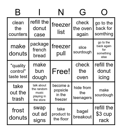 Bakery Bingo Card