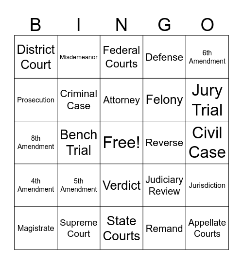 Judicial Branch Intro Bingo Card