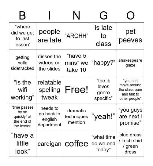 Ms williams Bingo Card