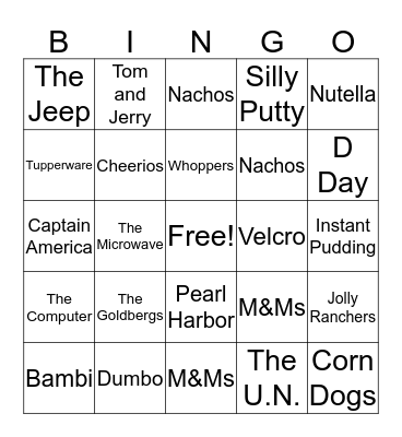 The 1940s Bingo Card